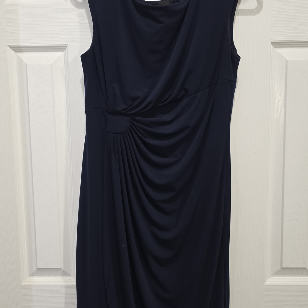 connected apparel Navy Sleeveless Midi Dress with Draped Detail